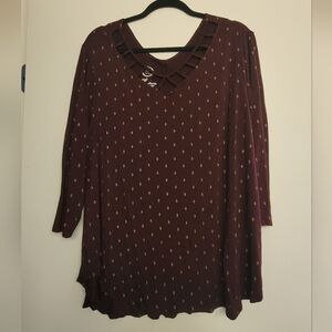 Maurices Maroon Long Sleeve Top with Geometric Pattern